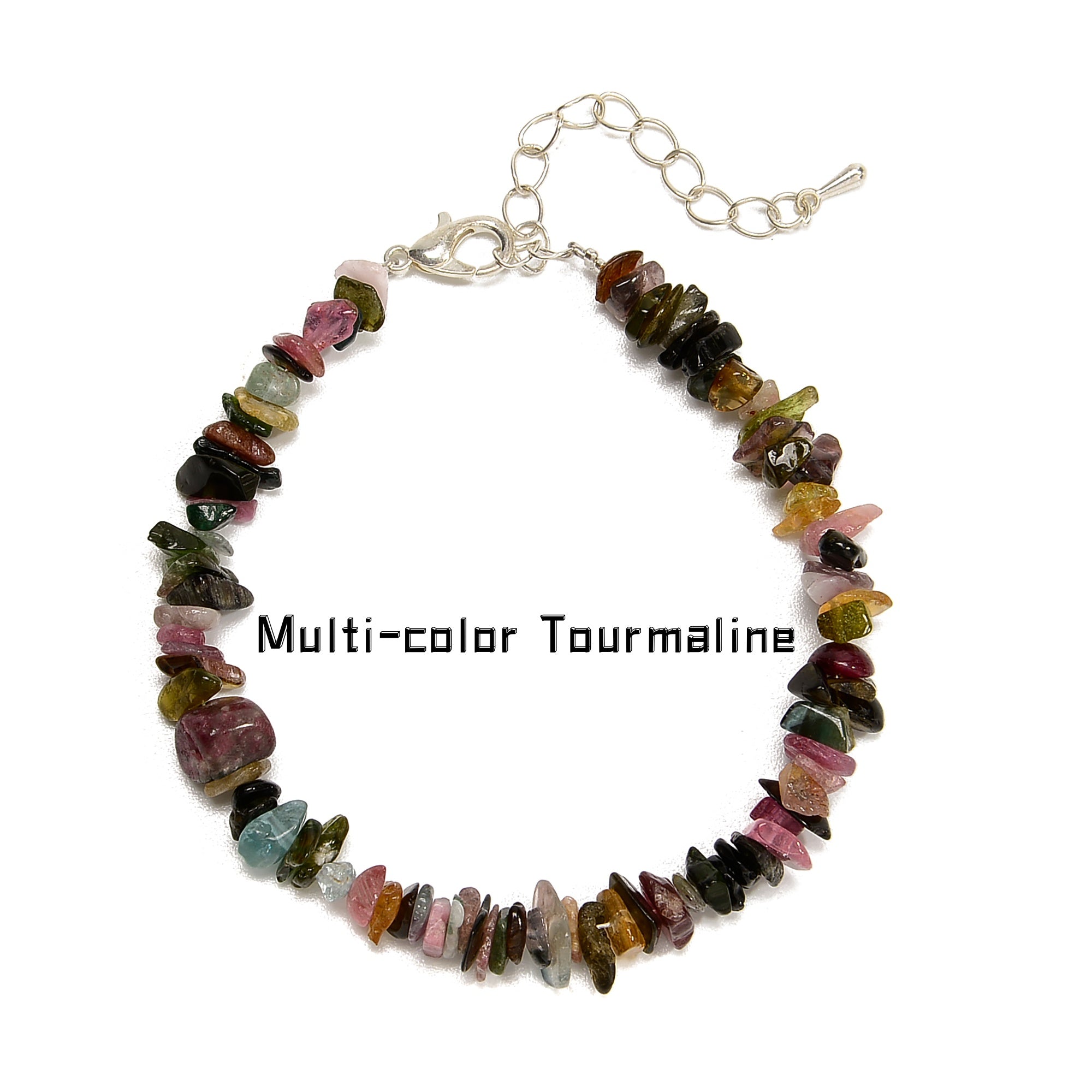 02 Mixed Gemstone Chips Bracelet with Silver Plated Clasp - 5mm & 8mm Beads, 7