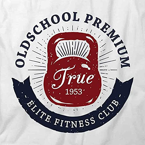 Oldschool Premium Elite Fitness Club T-Shirt - White Printed Graphic Tee for Gym, Workout & Casual Wear | Men's & Women's Fitness Apparel
