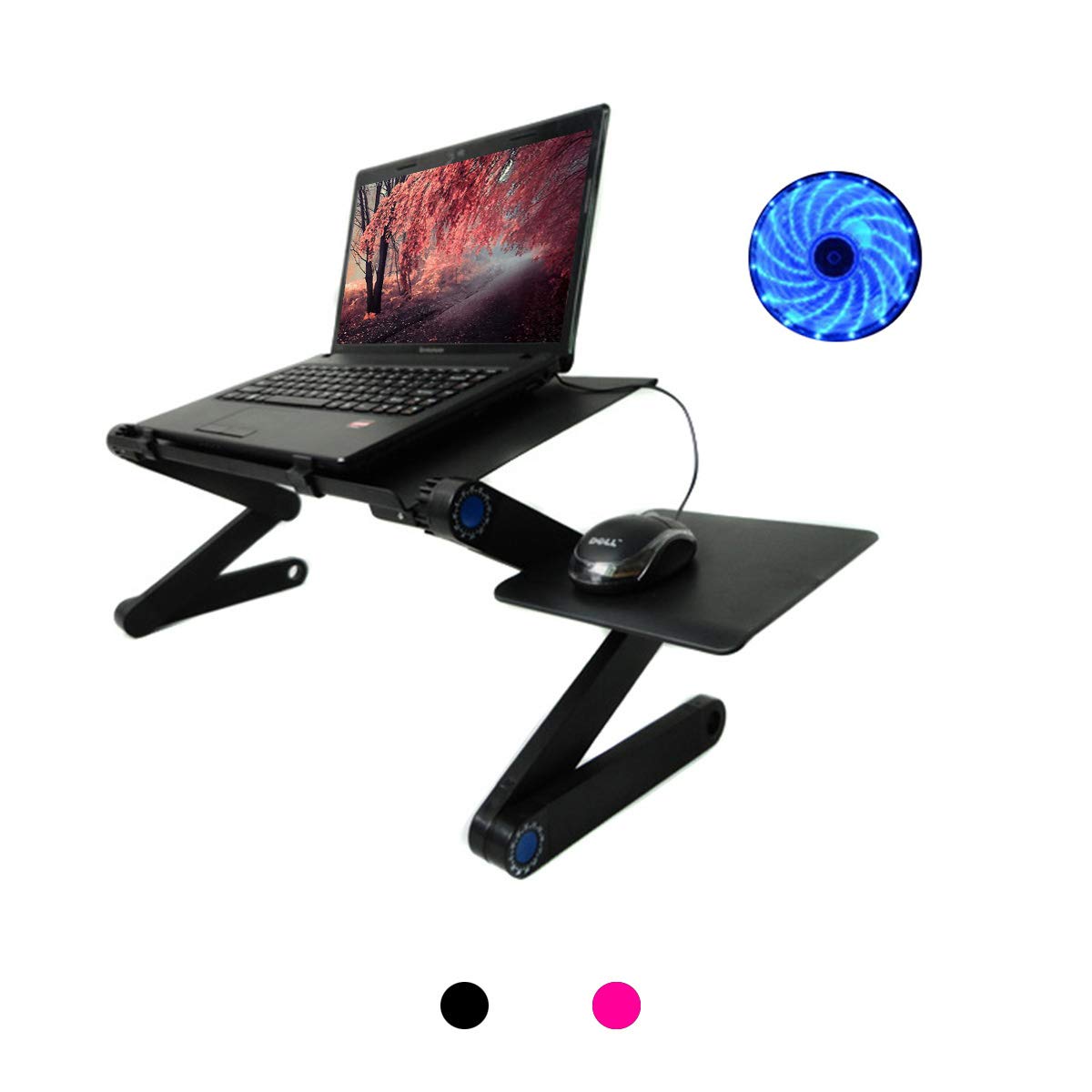 Adjustable Laptop Stand for Bed & Sofa - Portable Laptop Table with Cooling Fan & Mouse Pad - Ergonomic Notebook Stand for Work, Study & Gaming - Perfect for Home Office, Dorm Room & Travel (Black)