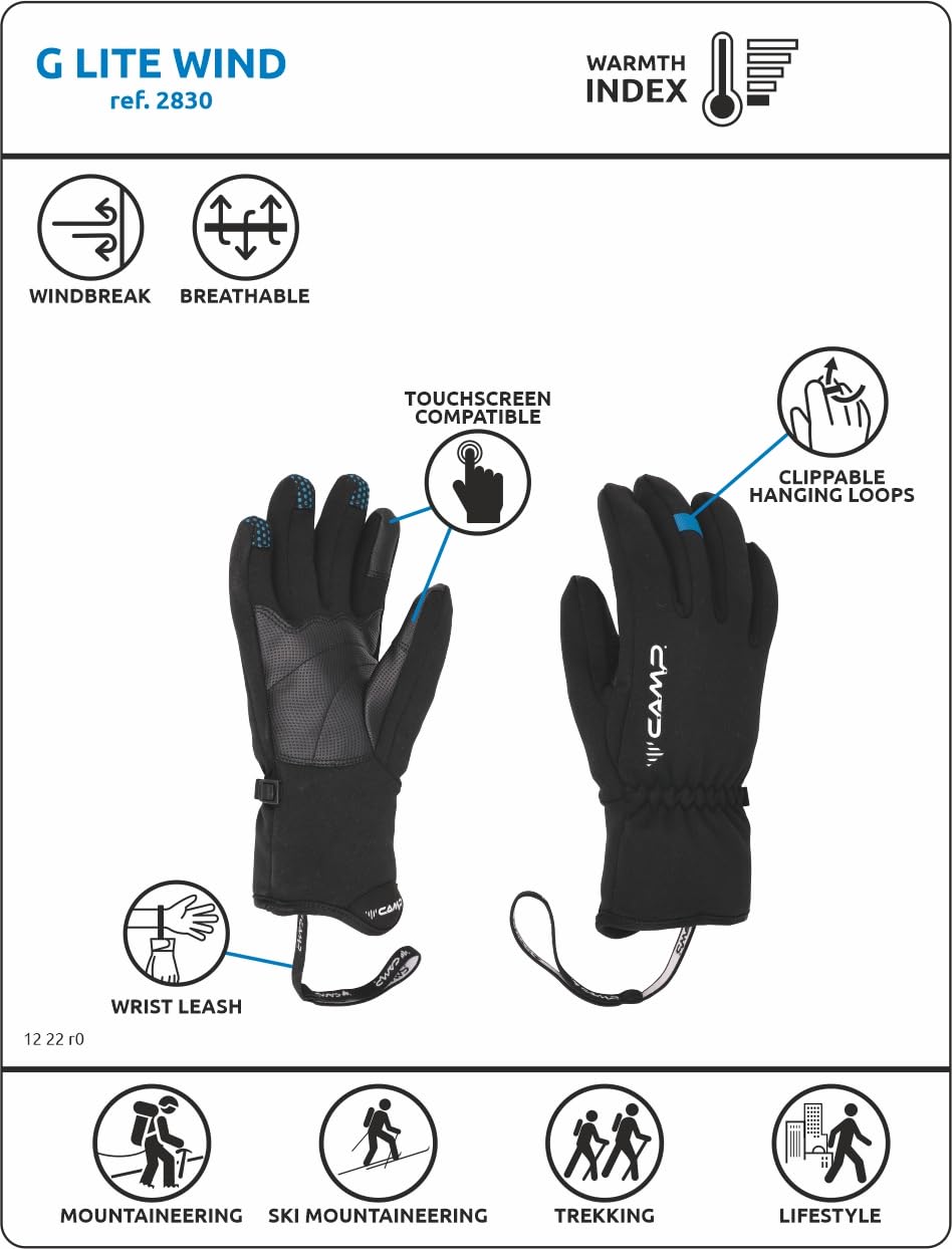 CAMP G Lite Wind Gloves - Lightweight & Windproof Gloves for Hiking, Camping & Outdoor Activities - Perfect for Cold Weather Adventures & Winter Sports