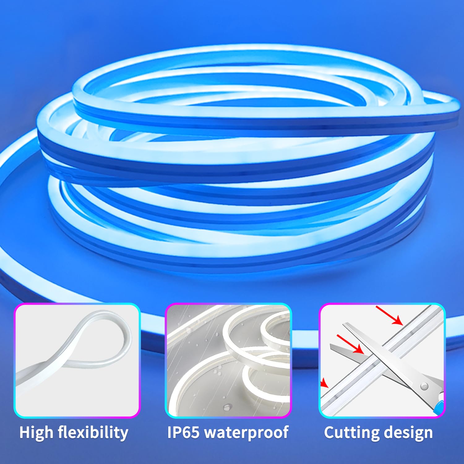 16.4ft RGB LED Neon Rope Lights with Remote & APP Control - IP65 Waterproof, Flexible 24V Music Sync Neon Strip Lights for Bedroom, Party, Bar, Outdoor Decor - Perfect for Wall Accents, Wedding Backdrops & Holiday Lighting
