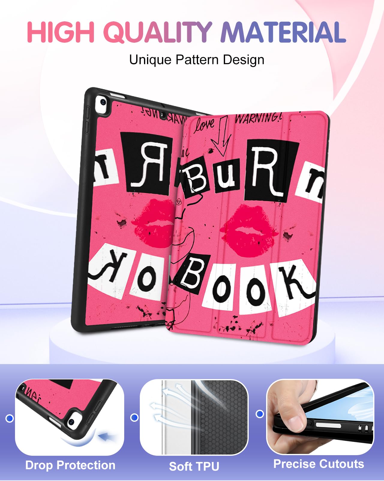 iPad 5th/6th Generation Case, iPad Air 1st/2nd Gen Case, iPad Pro 9.7 Inch Case - Cute Folio Cover with Pencil Holder for Women & Girls, Pretty Lip Design, Auto Wake/Sleep, Stand Feature - Perfect for School, Work, Travel and Everyday Use