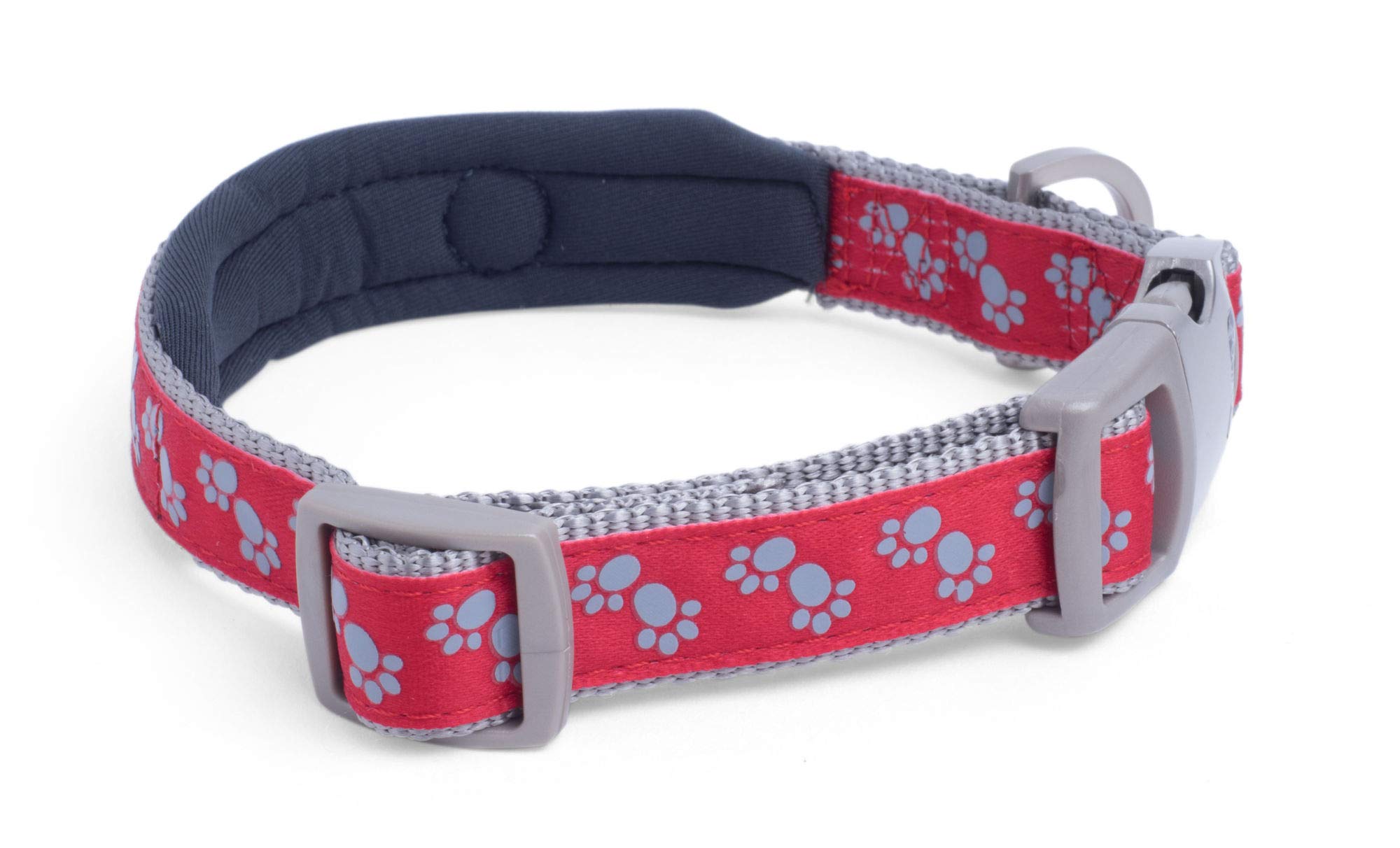 Premium Padded Dog Collar for Medium Dogs - Soft & Comfortable Red Paws Design - Perfect for Daily Walks, Training & Outdoor Adventures