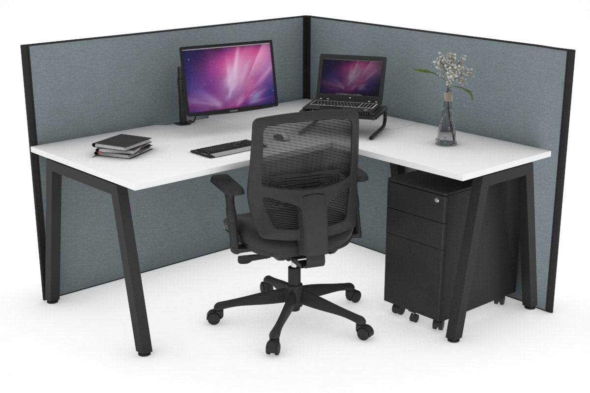 Horizon Quadro A Legs L-Shaped Corner Office Desk 1400L x 1550W with Cable Management - Modern Home Office Workstation for PC & Laptop Setup, Perfect for Small Spaces & Gaming Stations