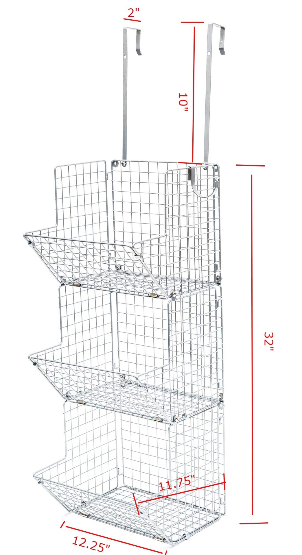 Over the Door Hanging Fruit Basket Shelves - Metal Wire Tier Wall Mounted Organizer for Kitchen, Bathroom & Pantry Storage - Perfect for Fruits, Towels, Snacks & Produce (Silver) - Space Saving Solution for Small Homes & Apartments