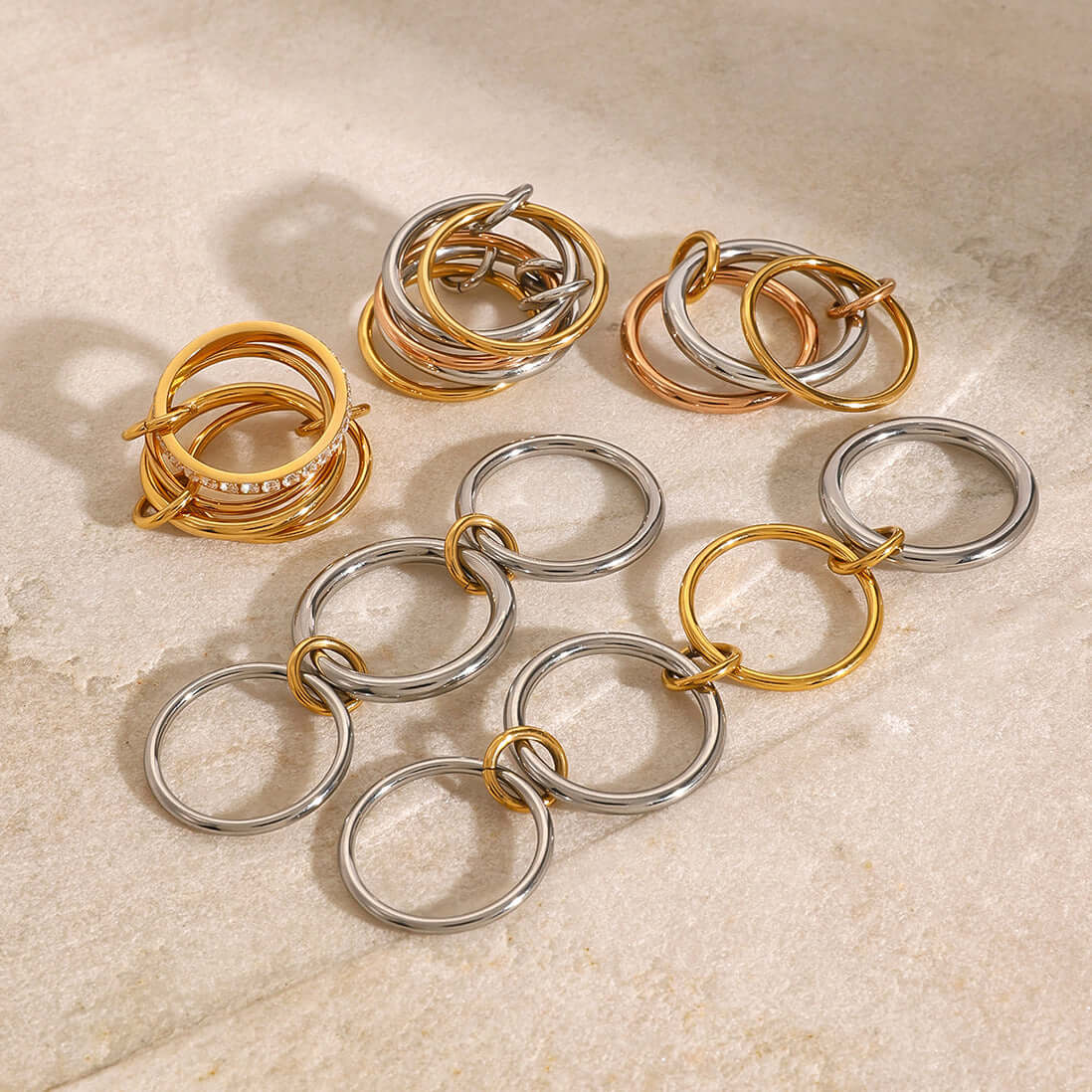 Two Tone Interlocking Layered Connected Plain Ring - Stackable Minimalist Jewelry for Women | JDR007 | Perfect for Everyday Wear, Gift Giving & Special Occasions