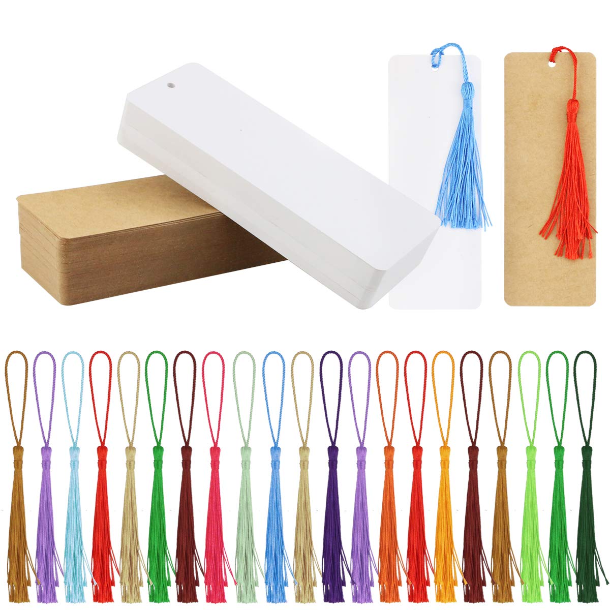 120 Pcs Kraft Paper Blank Cardstock Bookmarks with 100 Colorful Tassels - DIY Classroom Projects, Gift Tags, Reading Accessories for Book Lovers & Students