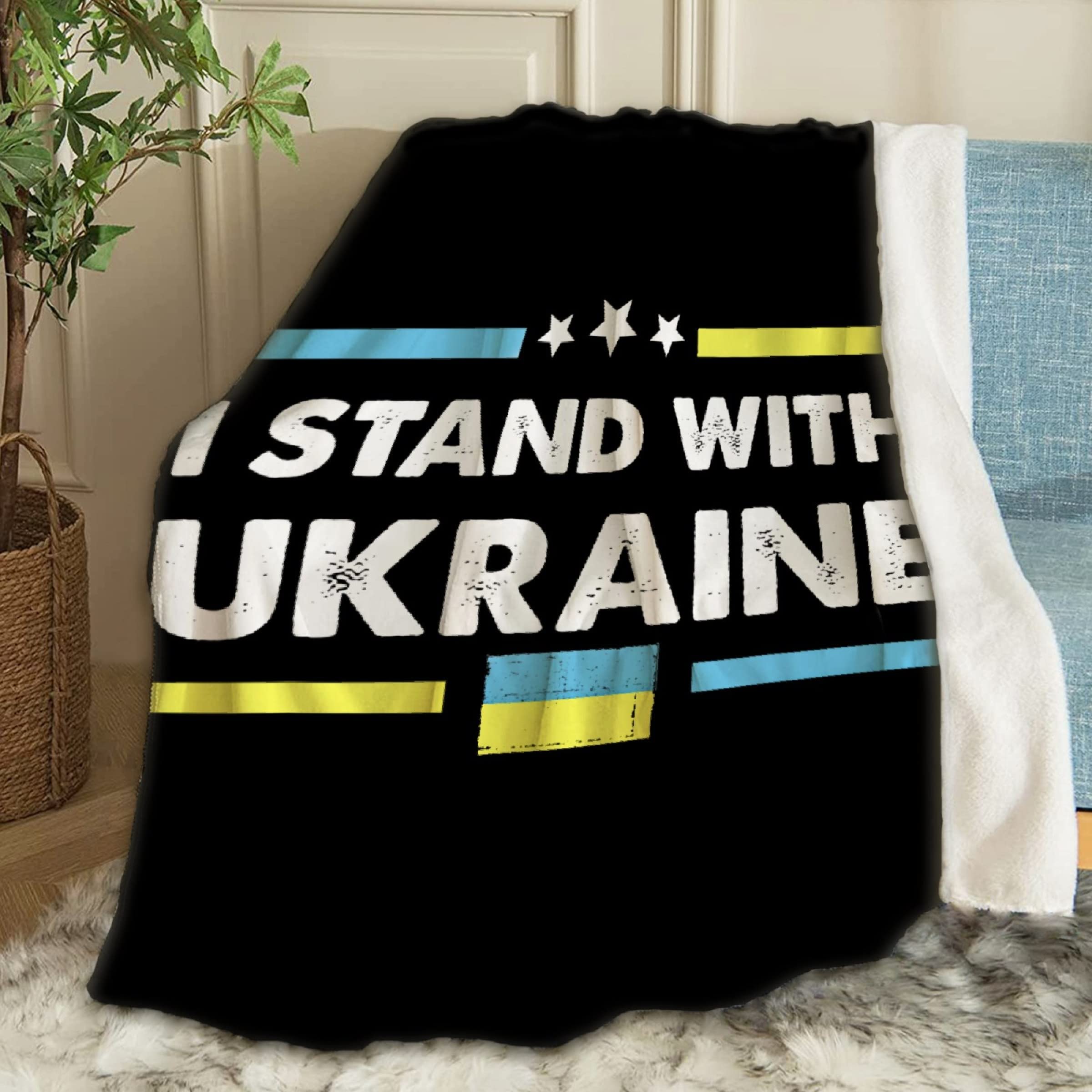 Stand with Ukraine Flag Fleece Blanket - Super Soft 80