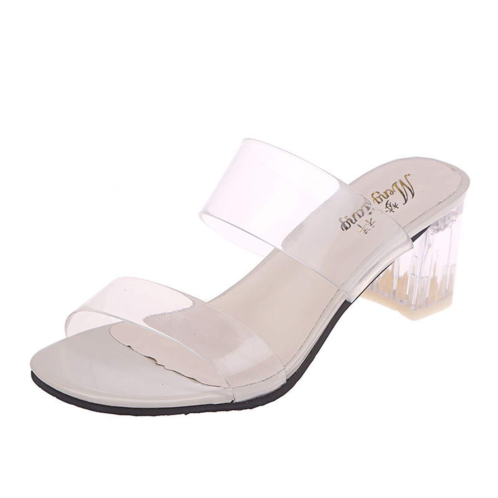 Yeslove Women's Summer Thick Heel Transparent Sandals - Breathable High Heel Open Toe Shoes for Ladies, Perfect for Beach, Party, and Casual Outings