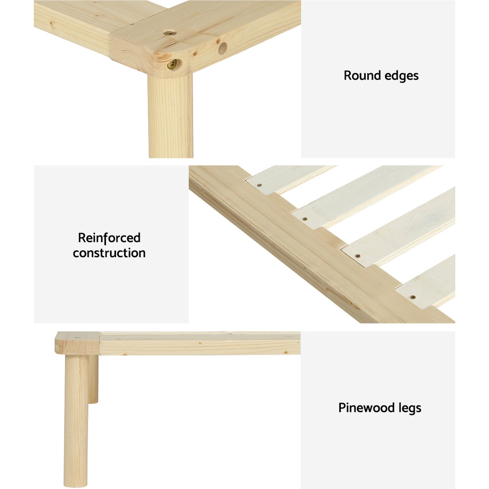 Minimalist King Single Wooden Bed Frame - Solid Pine Wood, Sturdy & Elegant Design for Bedroom, Guest Room, or Dormitory