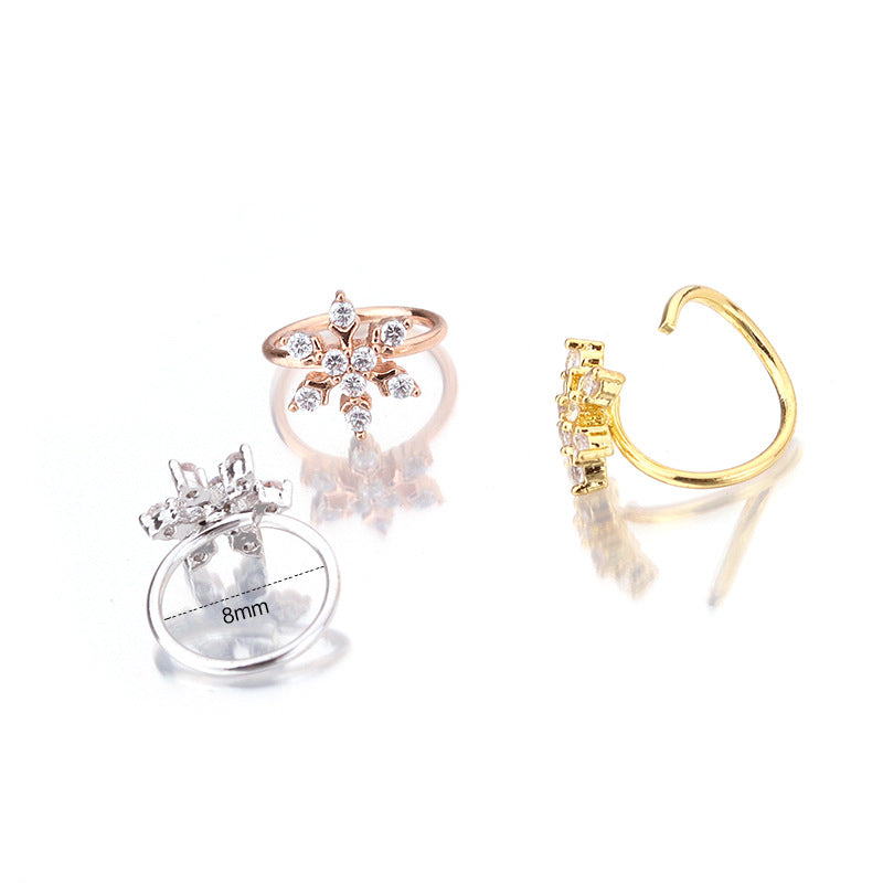 18K Gold Nose Ring Hoop - 20G Snow & Rose Gold Nose Stud for Women | ER8515 | Perfect for Everyday Wear, Parties & Special Occasions