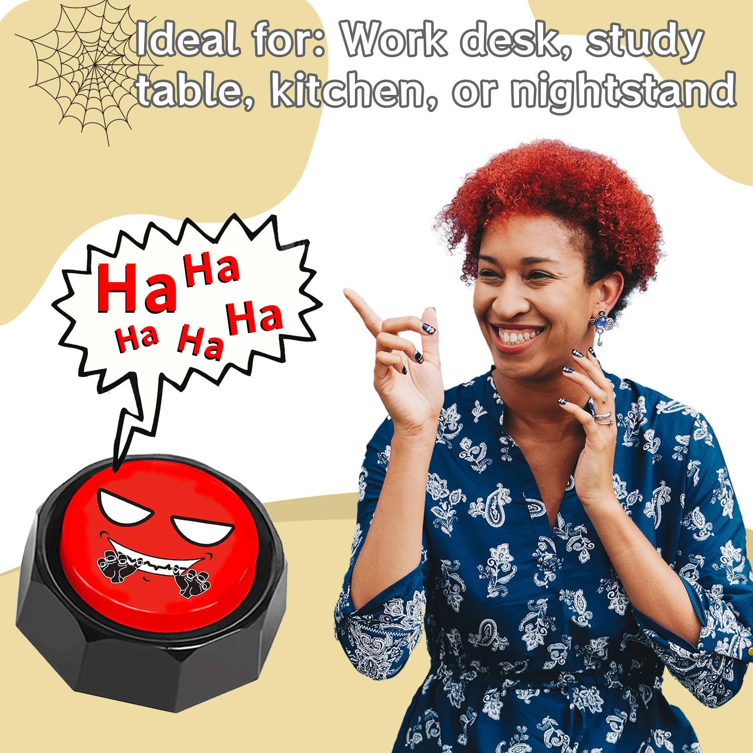 RIBOSY Evil Laugh Button - Wicked & Unusual Sound Effects for Pranks, Halloween, and Comedy - Portable Noise Maker for Parties, Gags, and Scares