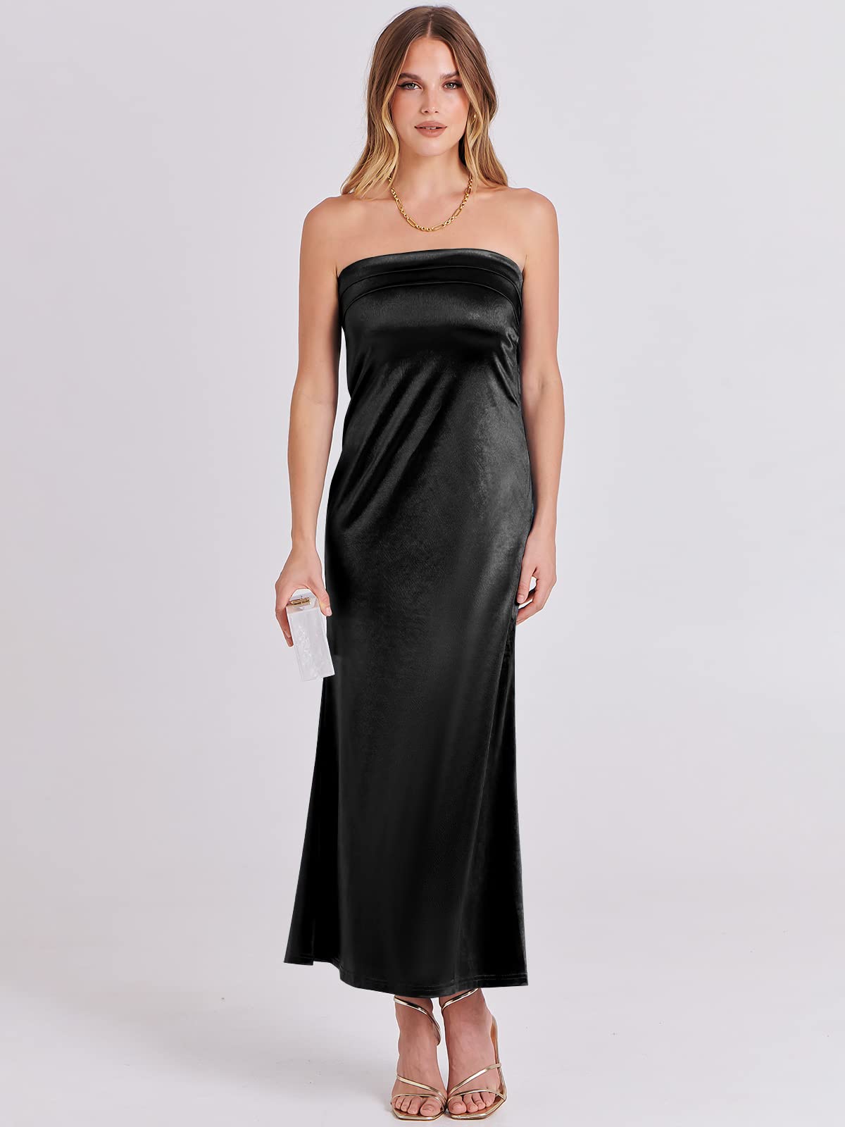 ANRABESS Women's Summer Wedding Guest Maxi Dress - Strapless Satin Tube Bodycon Backless Cocktail Formal Dress for Spring 2025 | Perfect for Beach Weddings, Garden Parties & Evening Events