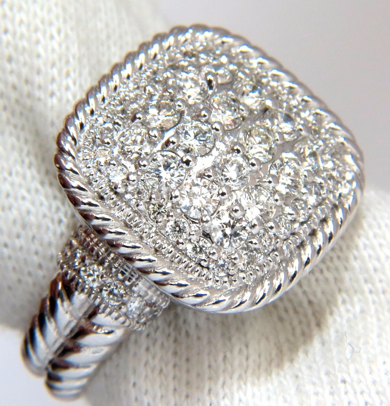 1.36 Carat Natural Diamond Double Shank Rope Twist Square Dome Ring in 14K Gold (G/VS) - Elegant Wedding Band & Anniversary Jewelry Gift for Women
