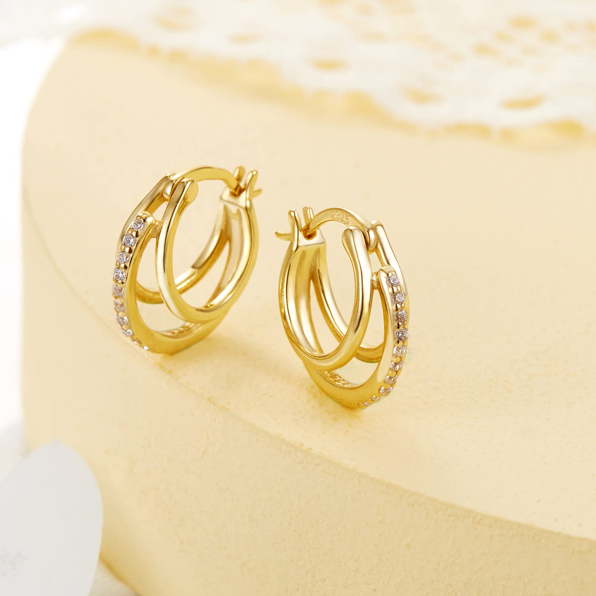 925 Sterling Silver Hoop Earrings for Women | Cubic Zirconia Huggie Earrings | Hypoallergenic Tiny Hoops | Perfect for Everyday Wear, Office & Special Occasions