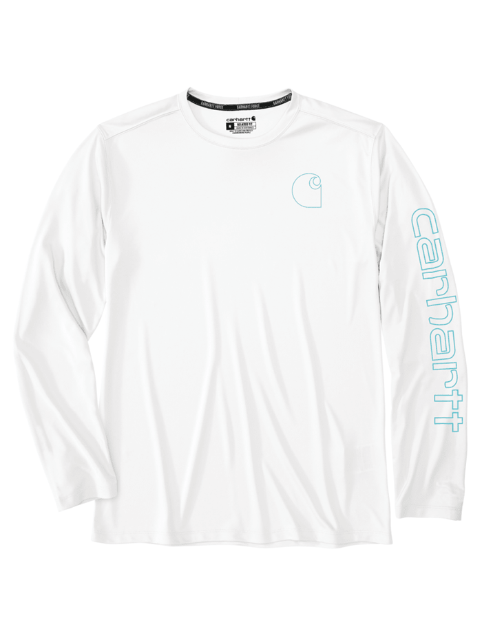 Carhartt 106164 Men's Force Sun Defender Long Sleeve T-Shirt - UPF 50+ Sun Protection, Moisture Wicking Work Shirt (White) - Perfect for Outdoor Work, Hiking & Summer Activities