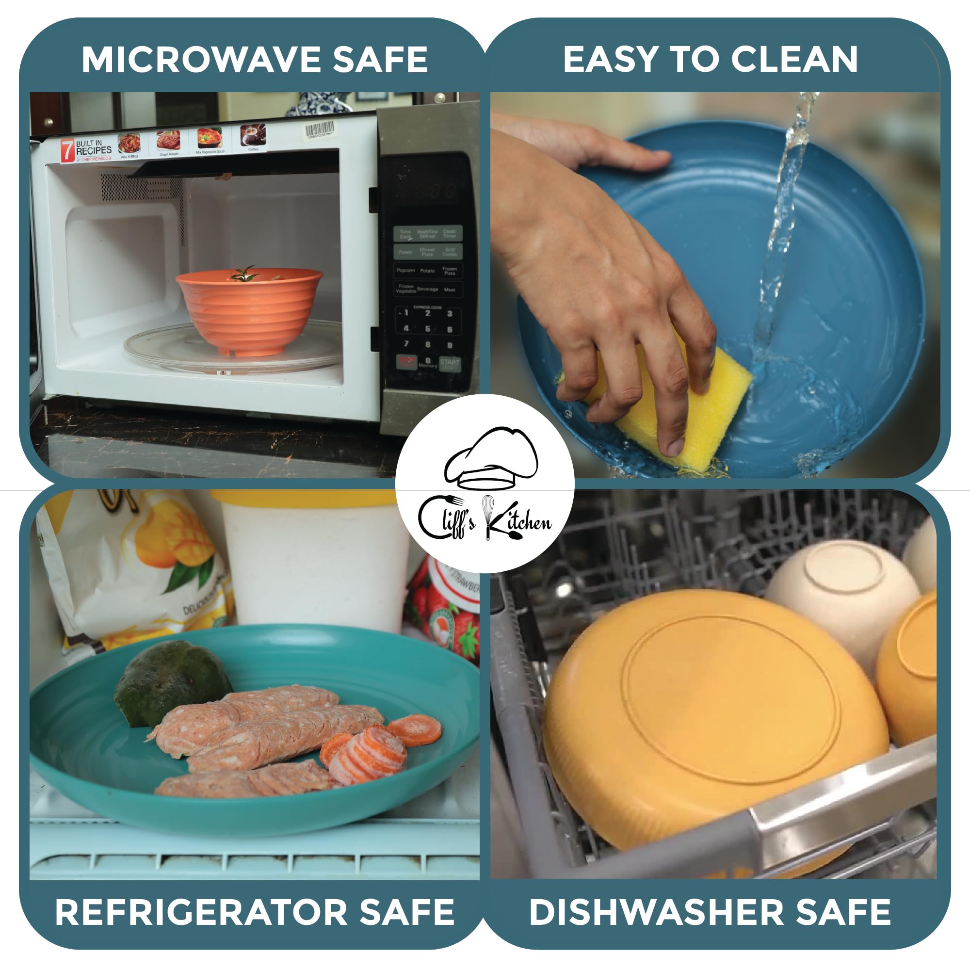 48 Pcs Eco-Friendly Wheat Straw Dinnerware Set for 6 - Unbreakable, BPA-Free Plates, Bowls & Cups - Microwave & Dishwasher Safe - Lightweight RV Camping Dishes for Outdoor Picnics, Parties & Travel