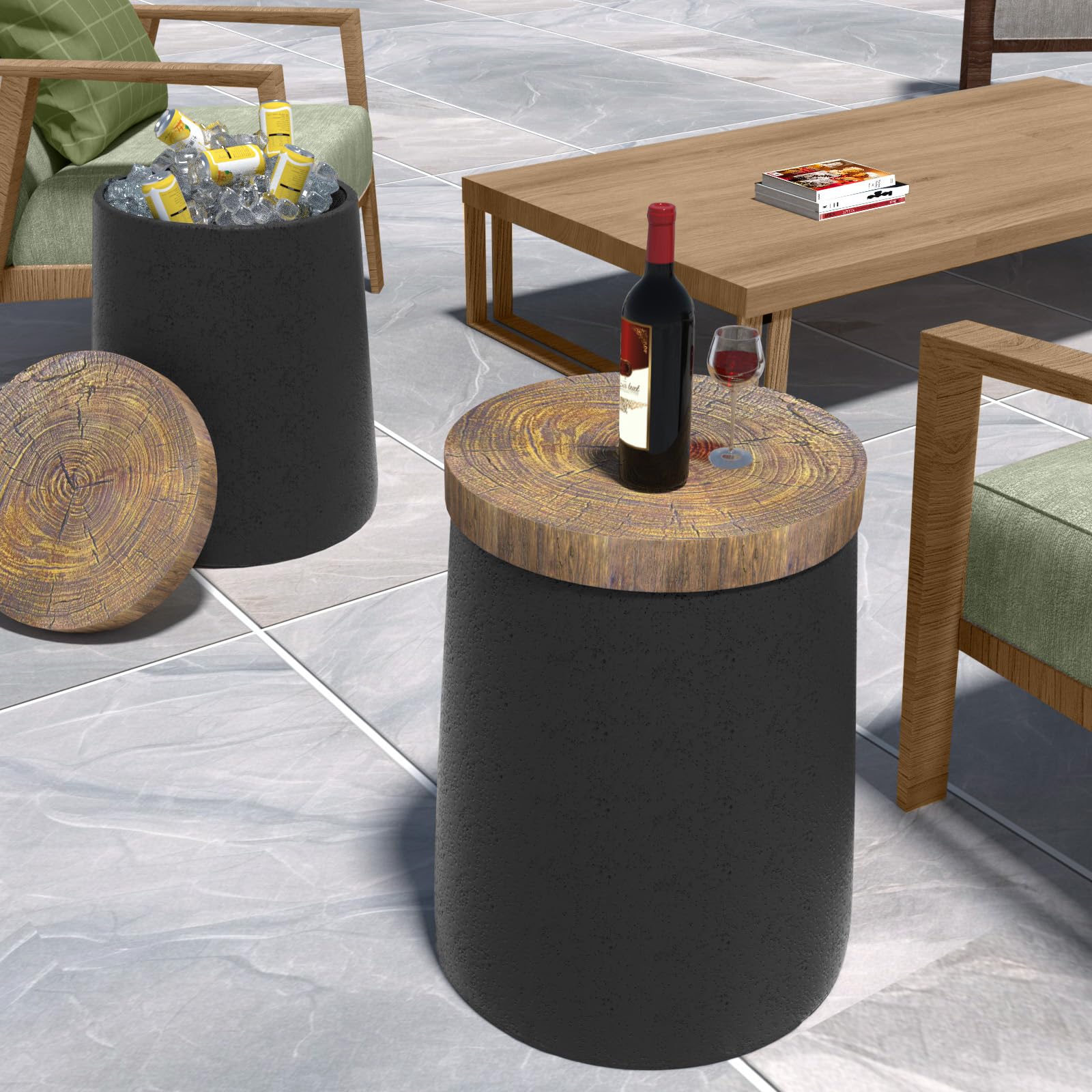 4-in-1 Outdoor Side Table with Storage & Cooler - Portable Patio Bar Table with Ice Cooler Stand - Black Round Side Table for Parties, BBQs, Camping & Beach Outings - Perfect for Backyard, Deck & Outdoor Entertaining