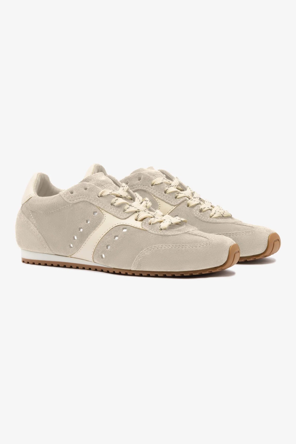 Stella Sneaker - Women's Mushroom Grey Suede & Ivory Leather Casual Shoes for Walking, Running & Everyday Wear
