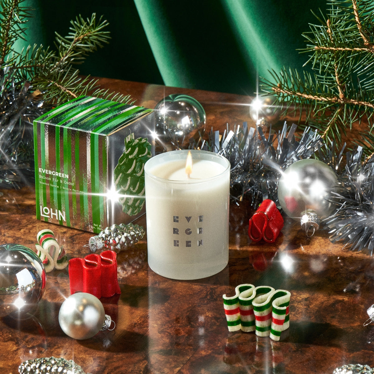 Evergreen Scented Candle - Balsam Fir & Cedar Aromatherapy for Relaxation, Holiday Decor & Cozy Home Ambience