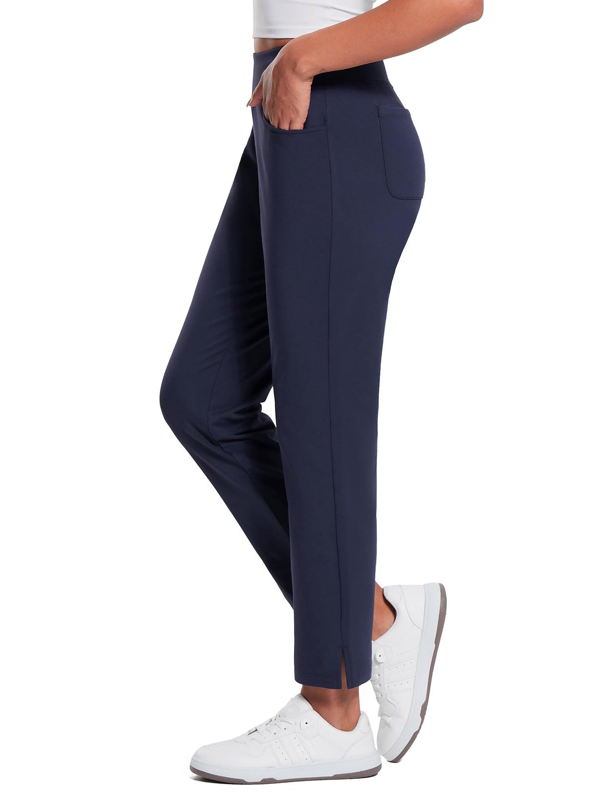 Baleaf Women's High Waist Stretch Golf Pants with Zipper Pockets - UPF50+ Athletic Travel Workout Casual Pants for Golf, Running, Yoga & Outdoor Activities
