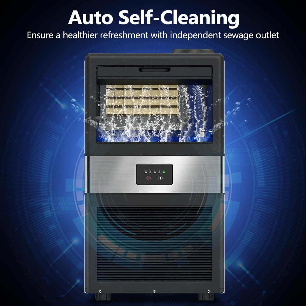 Commercial Ice Maker Machine 80LBS/24H with 18LBS Storage Bin - Stainless Steel Under Counter Large Ice Cube Maker - 2 Water Inlet Modes - Freestanding/Built-in Design for Bars, Restaurants, Home & Office Use - Perfect for Cocktails, Beverages & Commercial Kitchens