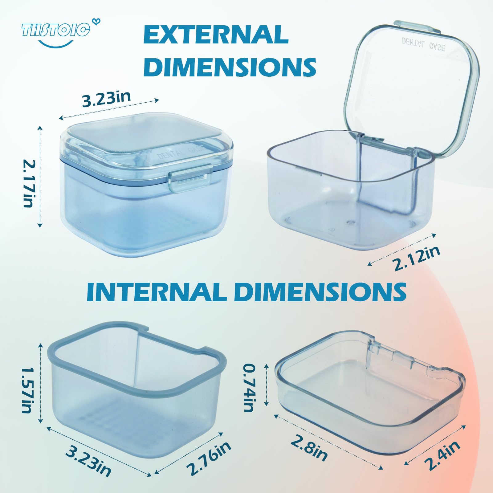 Denture Case & Cup - Travel Denture Cleaning Container for Soaking, Retainers, Partials & Mouth Guards | Portable False Teeth Bath Holder | Perfect for Travel, Home & Daily Denture Care (Blue)