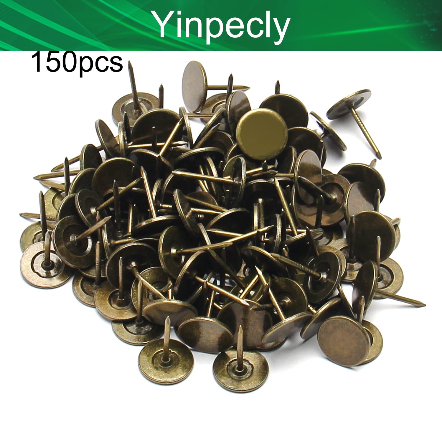 Yinpecly 16x20mm Flat Head Upholstery Nails - 150PCS Antique Green Patina Furniture Tacks for Sofa, Headboard & DIY Projects | Rustic Home Decor & Woodworking Supplies