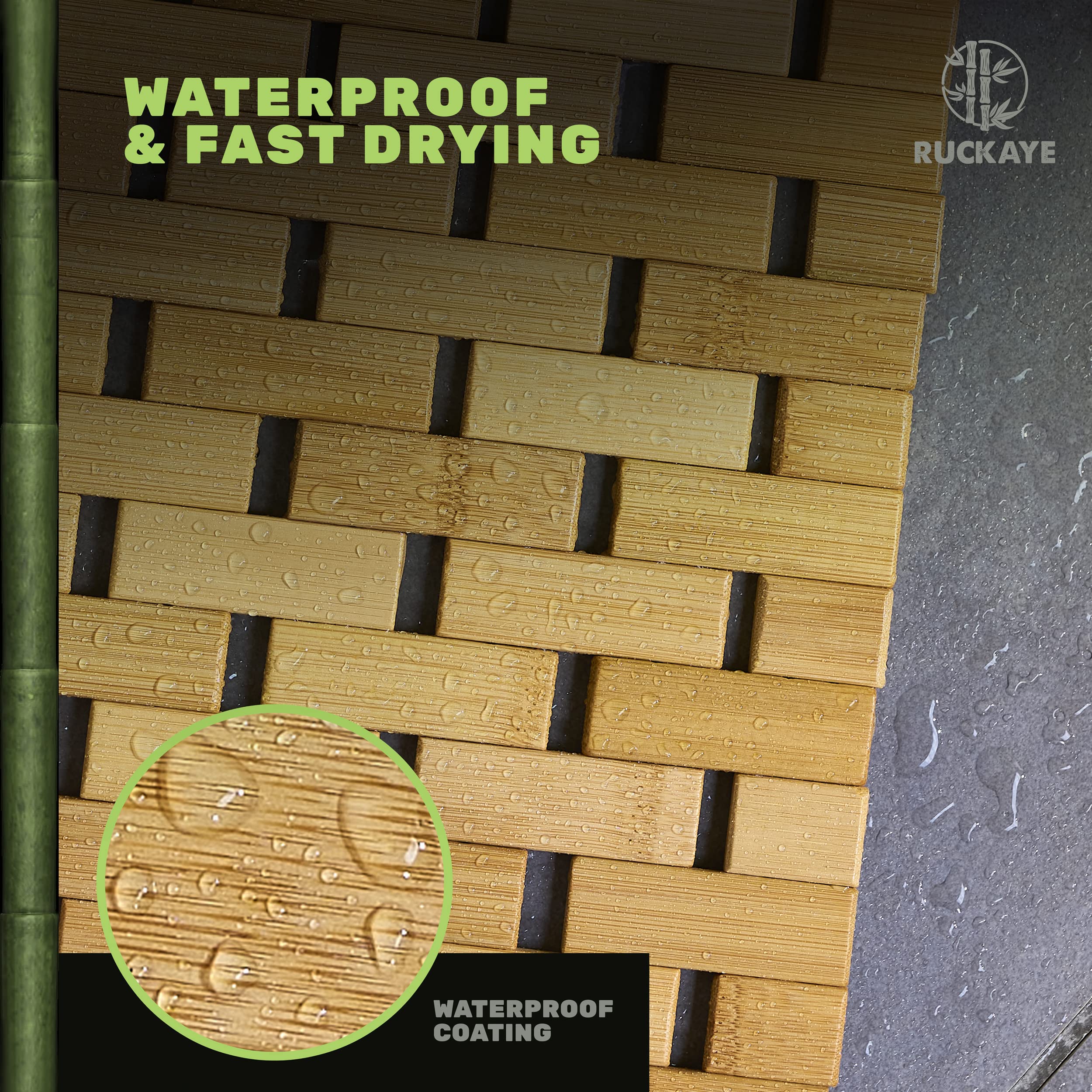 Premium 24x16 Bamboo Bath Mat with Non-Slip Silicone Grip Pads - Foldable Waterproof Wooden Shower Mat for Indoor & Outdoor Use - Perfect for Bathroom, Spa, Poolside, and Yoga Studio