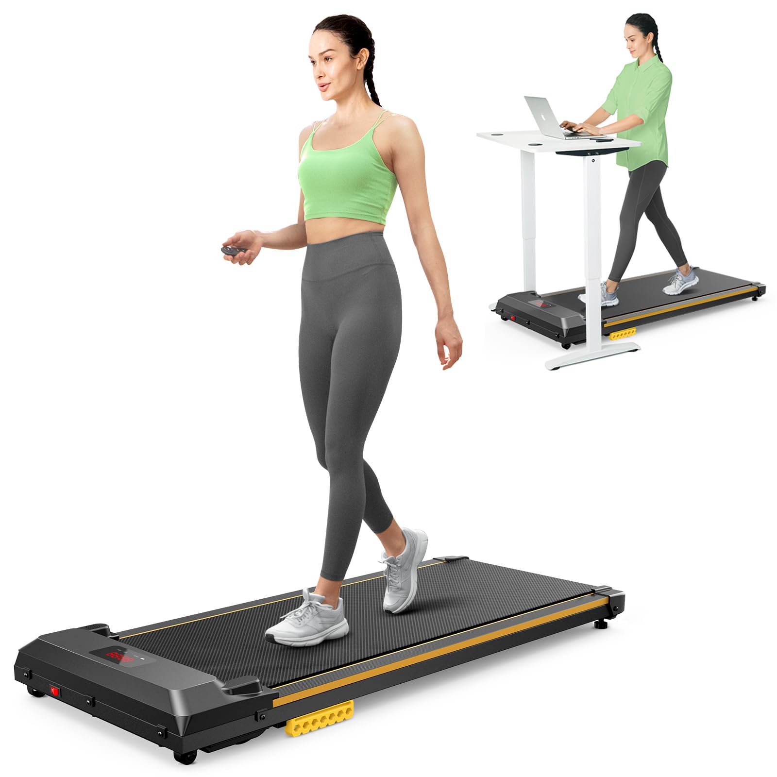 UREVO 2-in-1 Under Desk Treadmill with Remote Control & LED Display - Portable Walking Pad for Home & Office Use | Compact Exercise Machine for Workstation, Small Spaces & Indoor Fitness