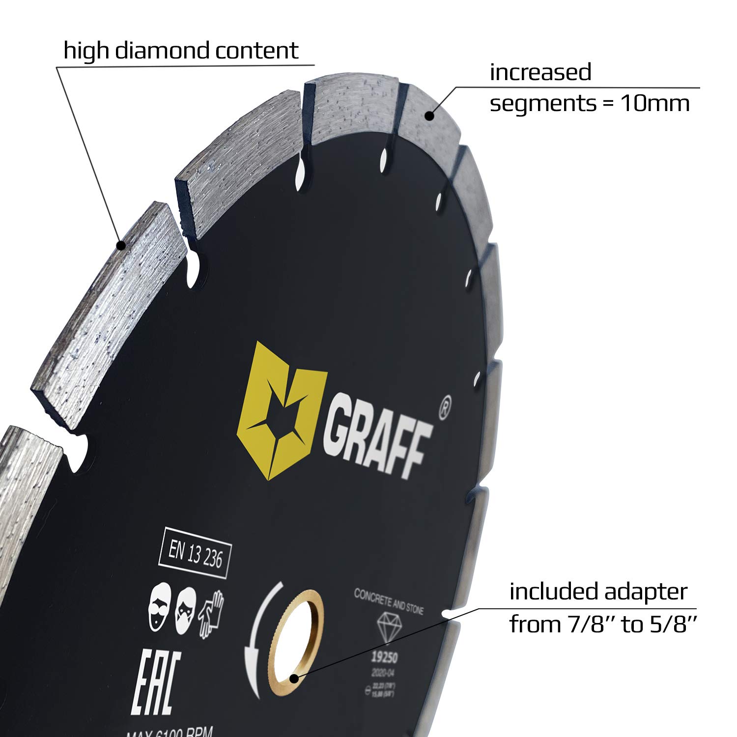 9 Inch Diamond Blade for Angle Grinder - Premium Diamond Cutting Wheel for Stone, Marble, Granite, Brick, Concrete Cutting - 10mm Segment Height - Perfect for Masonry, Paving & Construction Projects - GRAFF