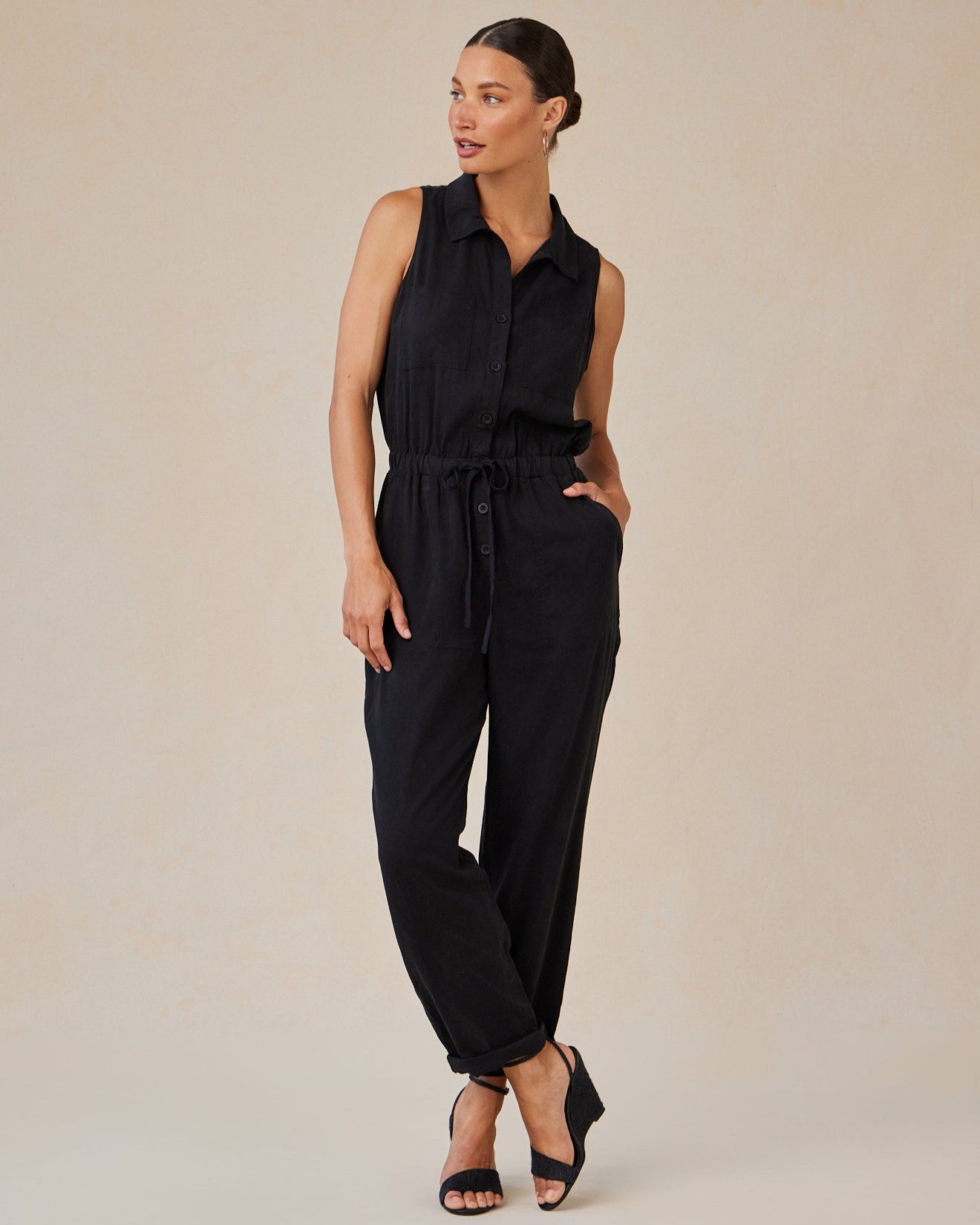 Vintage Black Pocket Jumpsuit for Women - Stylish One Piece Romper with Pockets | Perfect for Casual Outings, Music Festivals & Summer Travel