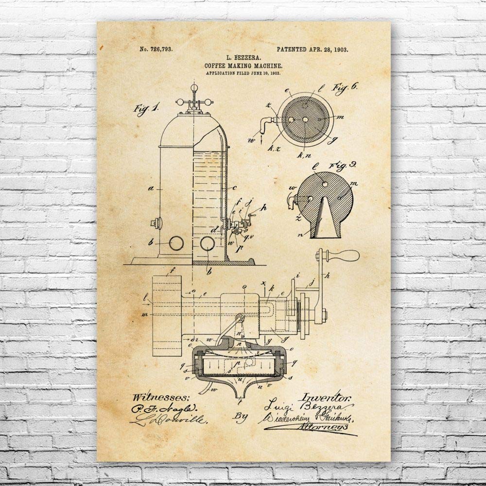 Bezzera Espresso Machine Vintage Poster Print - 16x20 Inch Coffee Shop Decor, Barista Gift & Espresso Bar Art for Coffee Lovers - Perfect for Home, Office or Café Wall Decoration