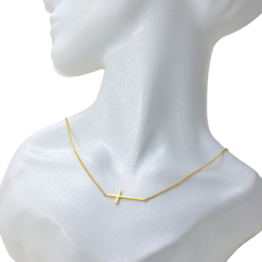 14K Yellow Gold Horizontal Cross Necklace for Women - Elegant Religious Jewelry Gift for Baptism, Confirmation & Everyday Wear