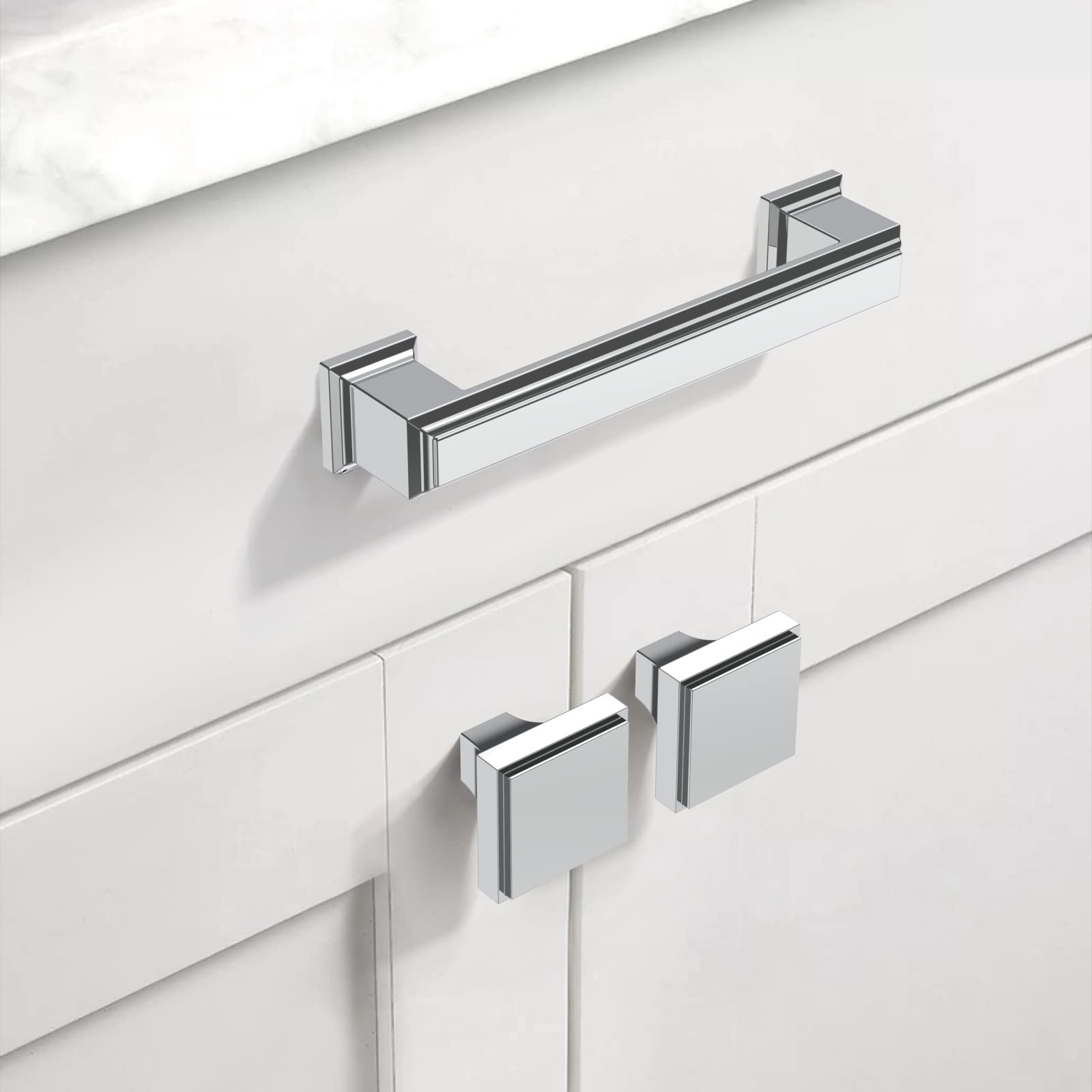 Asidrama 5 Pack 3.75 Inch (96mm) Polished Chrome Cabinet Handles - Modern Kitchen Cabinet Pulls & Drawer Handles for Cupboards, Dressers, and Furniture (Ideal for Home Renovation & DIY Projects)