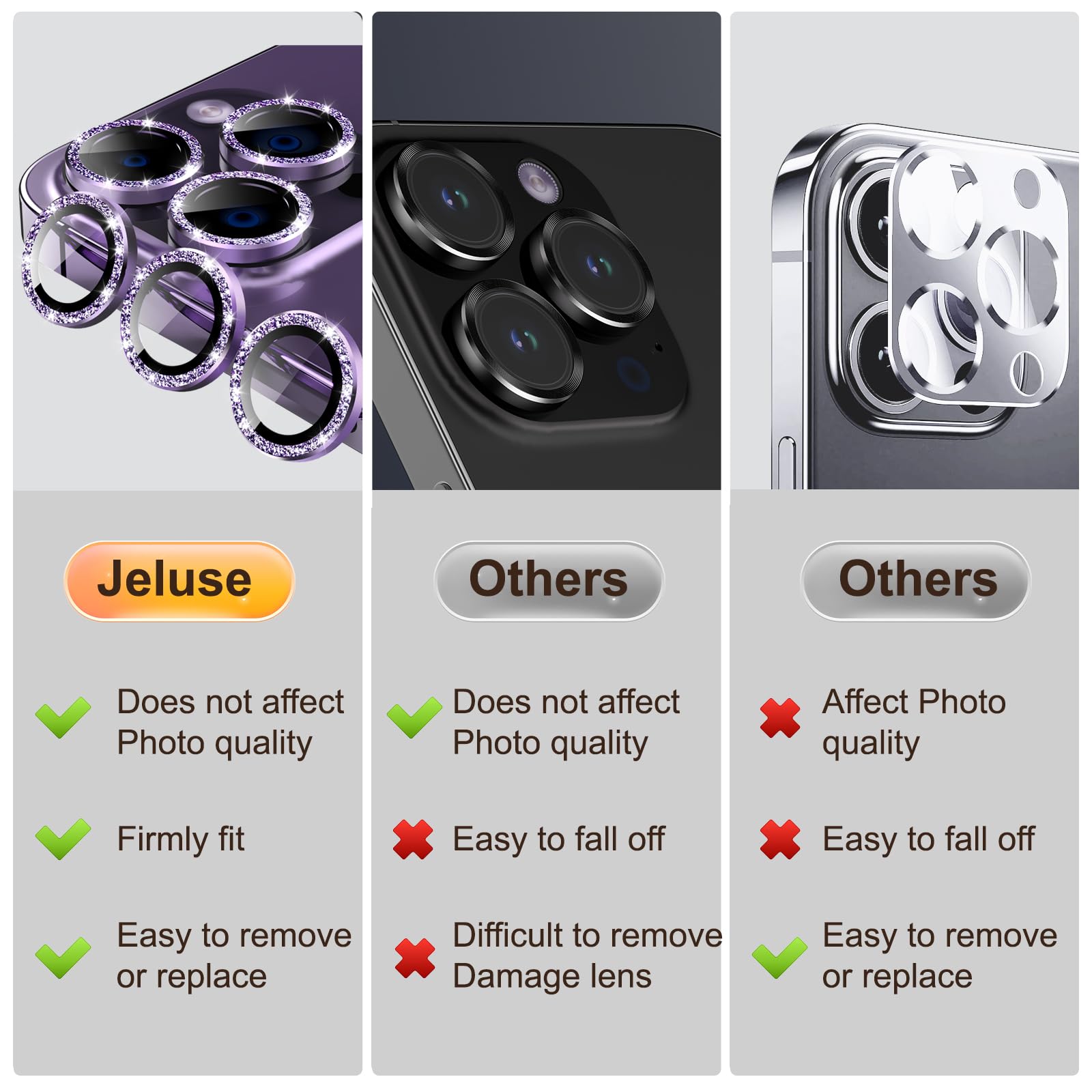 Jeluse 3X2 Pack 9H Tempered Glass Camera Lens Protector for iPhone 16 Pro Max/16 Pro/14 Pro Max/14 Pro - Metal Alignment Ring & Installation Kit | Scratch Resistant, HD Clarity - Perfect for Outdoor Adventures, Travel & Daily Protection