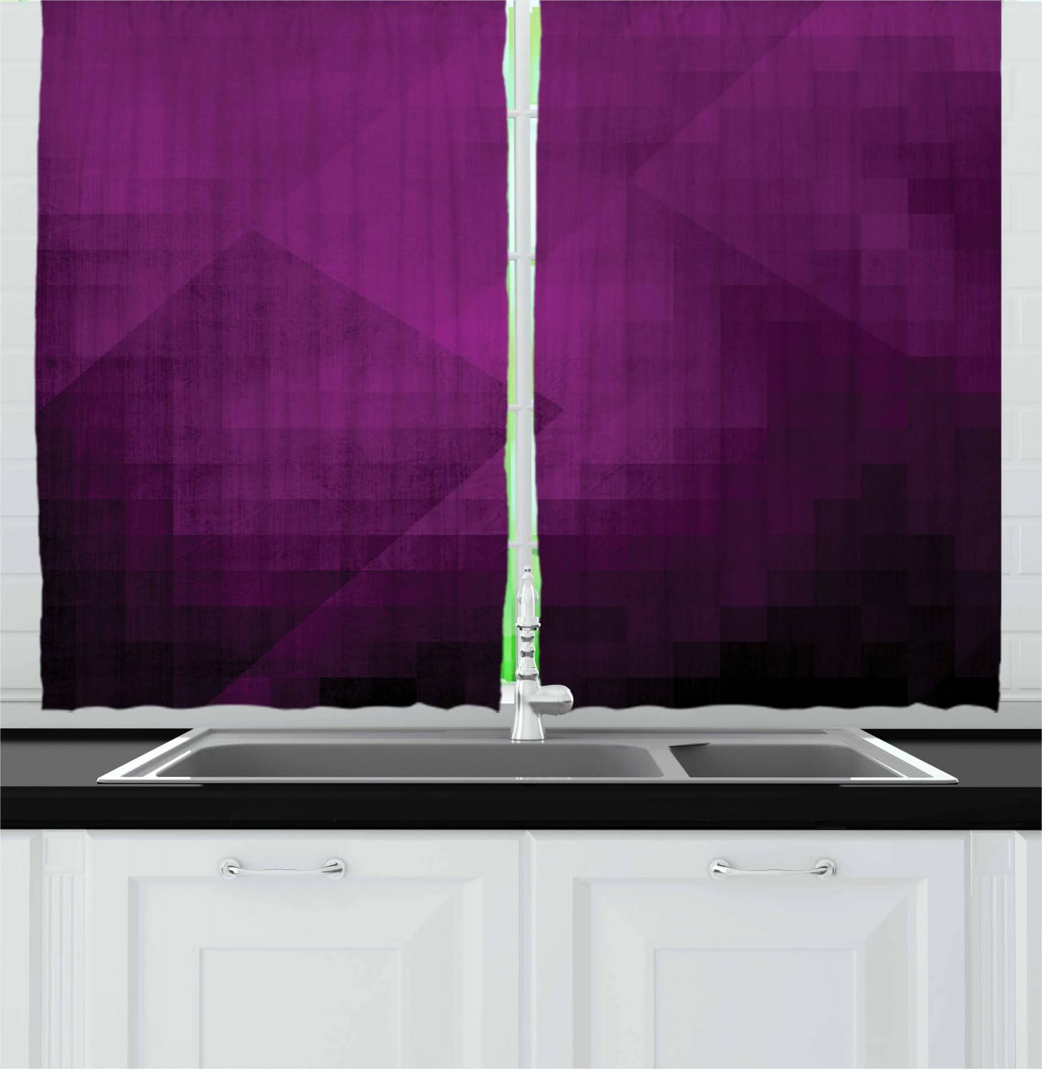 Ambesonne Modern Abstract Purple Eggplant Kitchen Curtains - Faded Color Pixel Art Design with Rod Pocket, 55