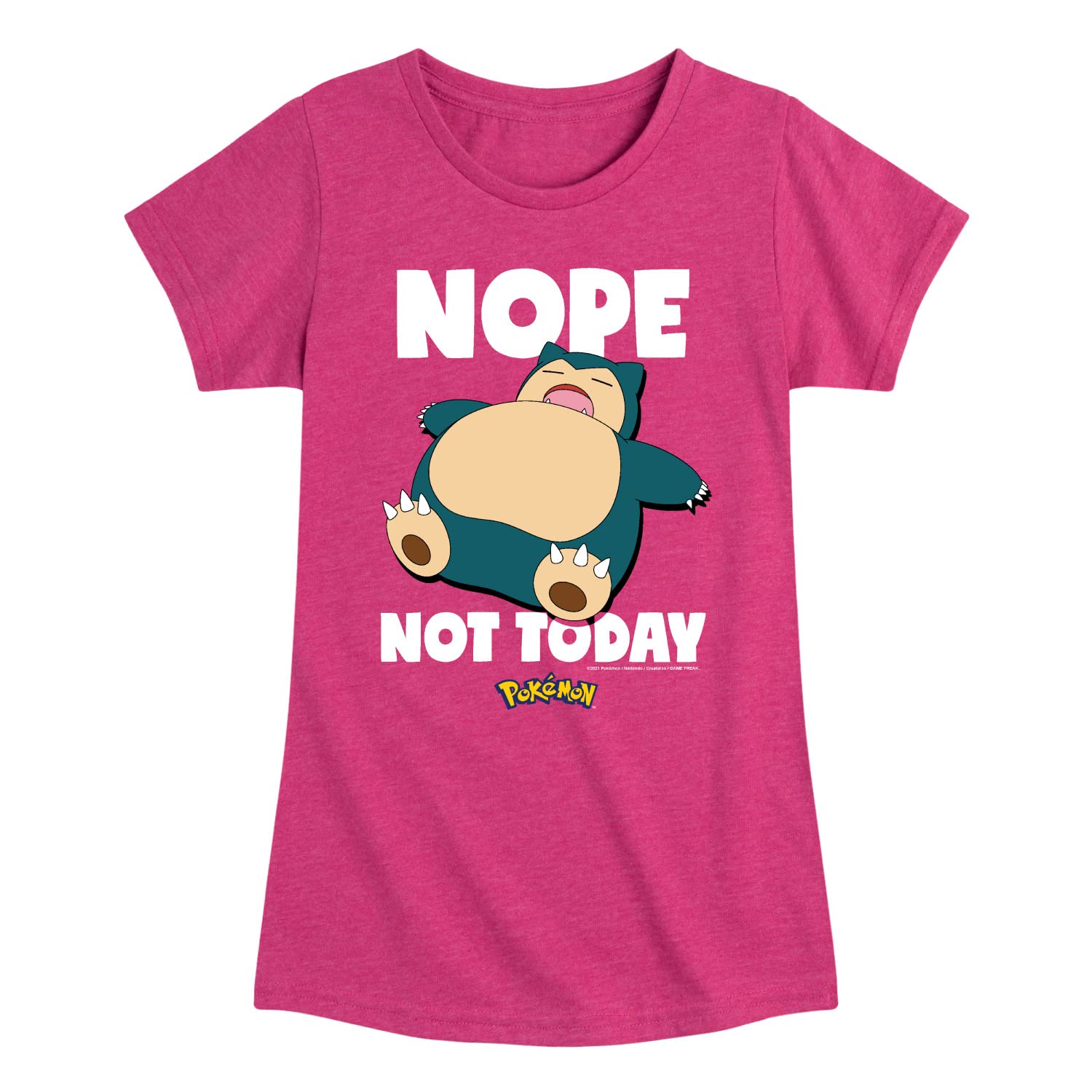 HYBRID APPAREL Pokémon Snorlax 'Nope Not Today' Graphic T-Shirt for Girls - Soft Cotton Short Sleeve Tee for Casual Wear, School & Gaming Outfits