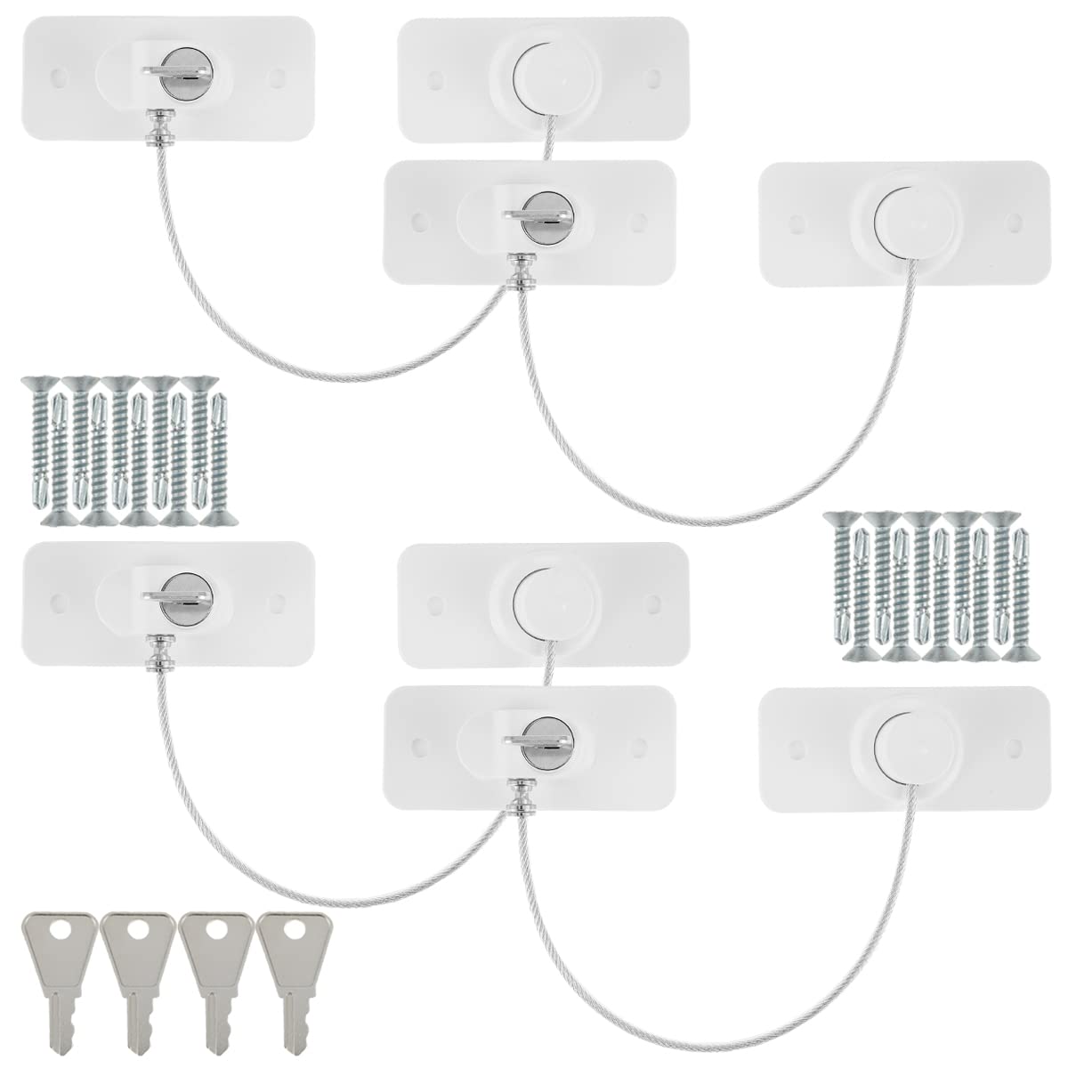 SHASUXTING 4Pcs Self-Adhesive Window Safety Locks - Childproof Security Window Restrictor with Screws & Key - Prevent Kids Falling - Durable Home Safety for Windows, Doors, Sliding Glass (Ideal for Baby Proofing & Pet Safety)