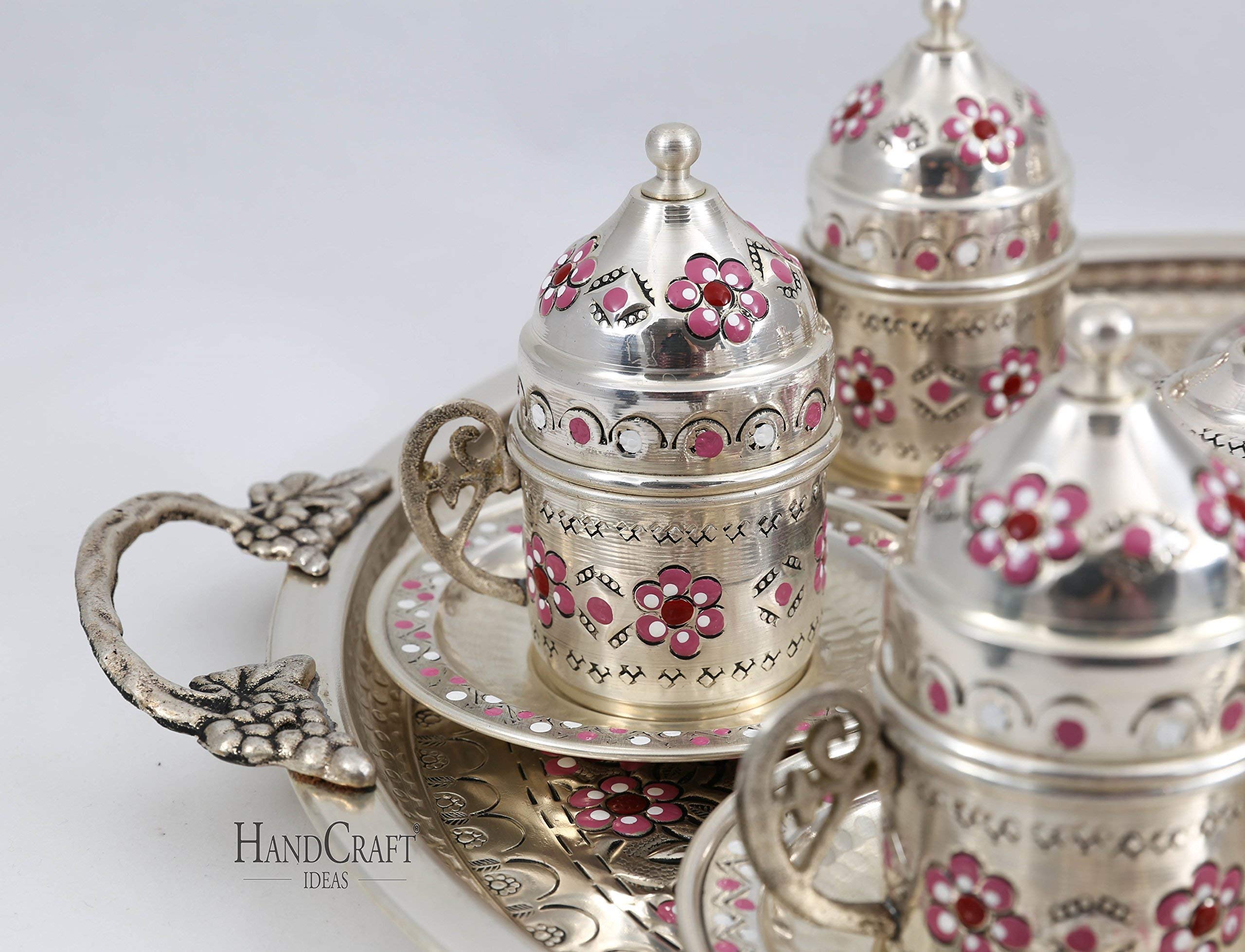 Handmade Traditional Copper Turkish Arabic Armenian Greek Coffee Set - 6-Piece Espresso & Tea Cups for Home, Cafe, and Gift Giving (CS6-122)