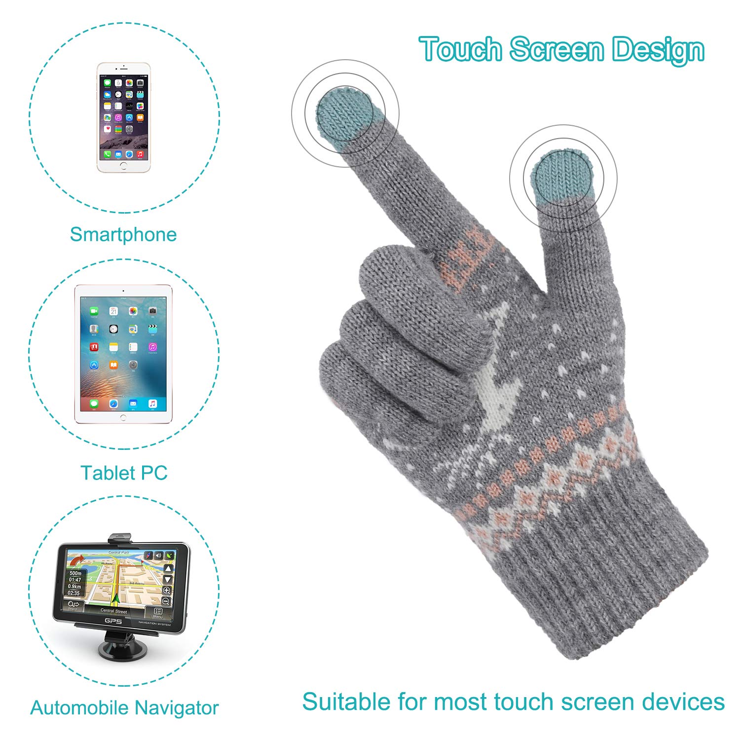 Women's Touch Screen Gloves - Warm Knitted Mittens for Winter & Phone Use