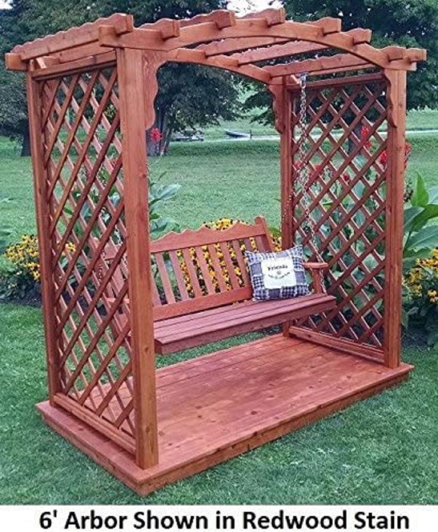 Amish Handcrafted Cedar Wood Jamesport Arbor with Deck & Swing - Rustic Outdoor Garden Structure for Patio, Backyard & Wedding Decor