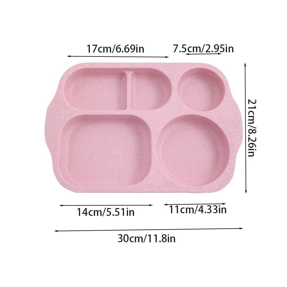 Incauca 2-Pack Reusable Wheat Straw Divided Plates - 5-Section Eco-Friendly Dinner Trays for Adults & Kids, Unbreakable BPA-Free Plastic Lunch Plates for School, Picnic, Camping & Home Use (Beige)