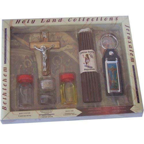Holy Land Market Large Religious Gift Set with Certificate - Olive Wood Crucifix, 33 Candles & Key Ring (8.5 inches) - Perfect for Christian Home Decor, Baptism Gifts & Church Ceremonies