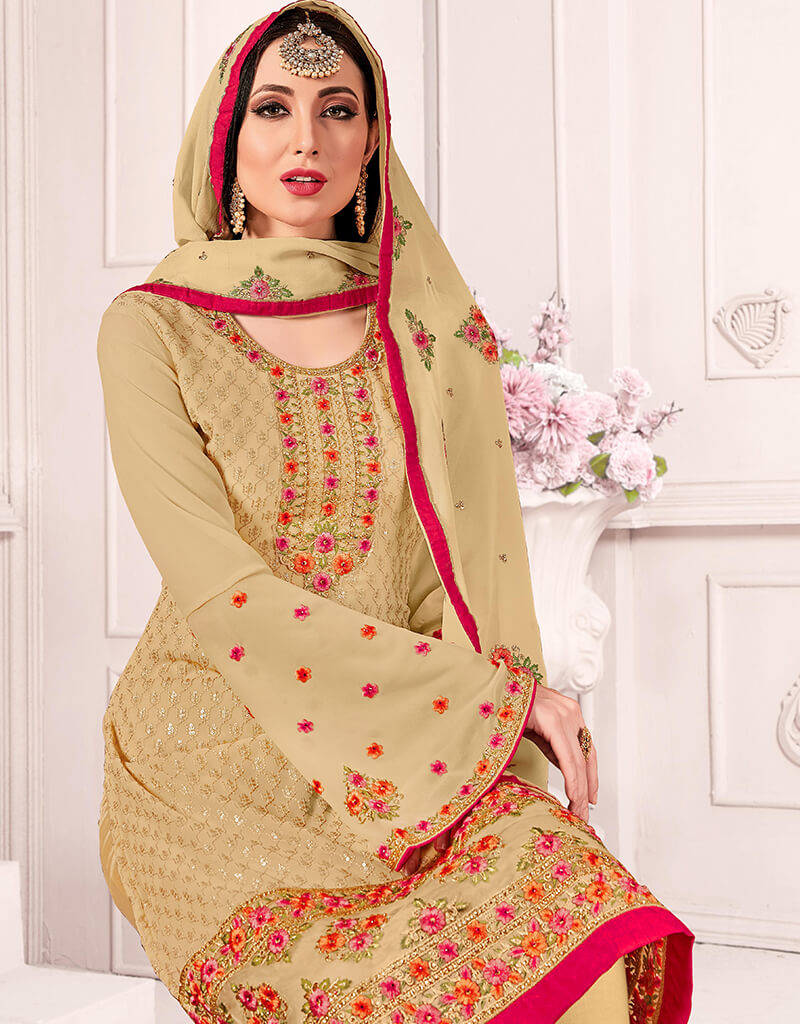 Elegant Beige Georgette Chudidar Salwar Suits for Women | Traditional Indian Ethnic Wear | Perfect for Weddings, Festivals & Special Occasions
