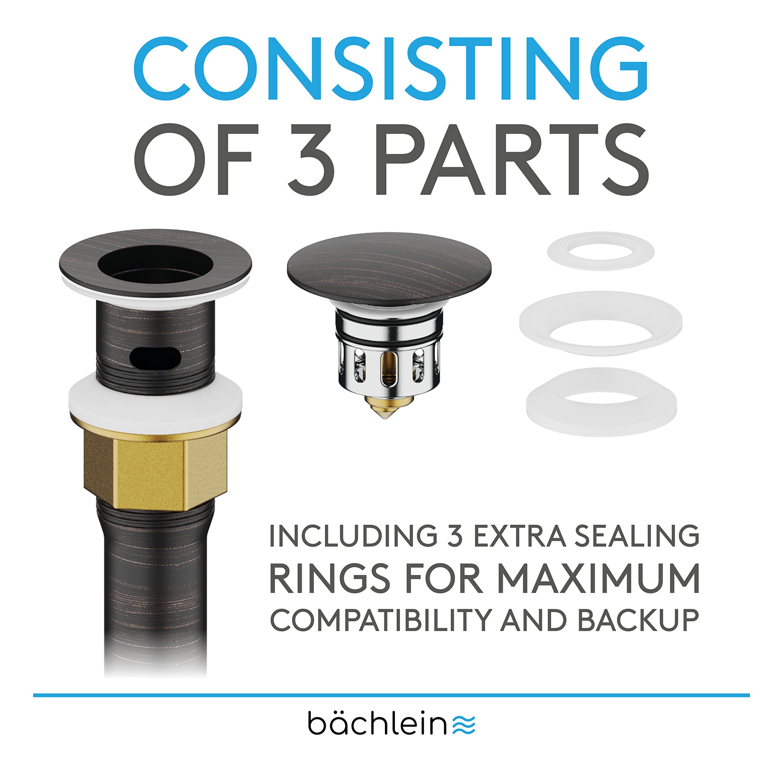Premium Oil Rubbed Bronze Pop-Up Bathroom Sink Drain with Overflow - Includes 3 Extra Seals & Installation Guide - German Engineered Quality - Perfect for Modern Bathrooms, Renovations & Luxury Home Upgrades