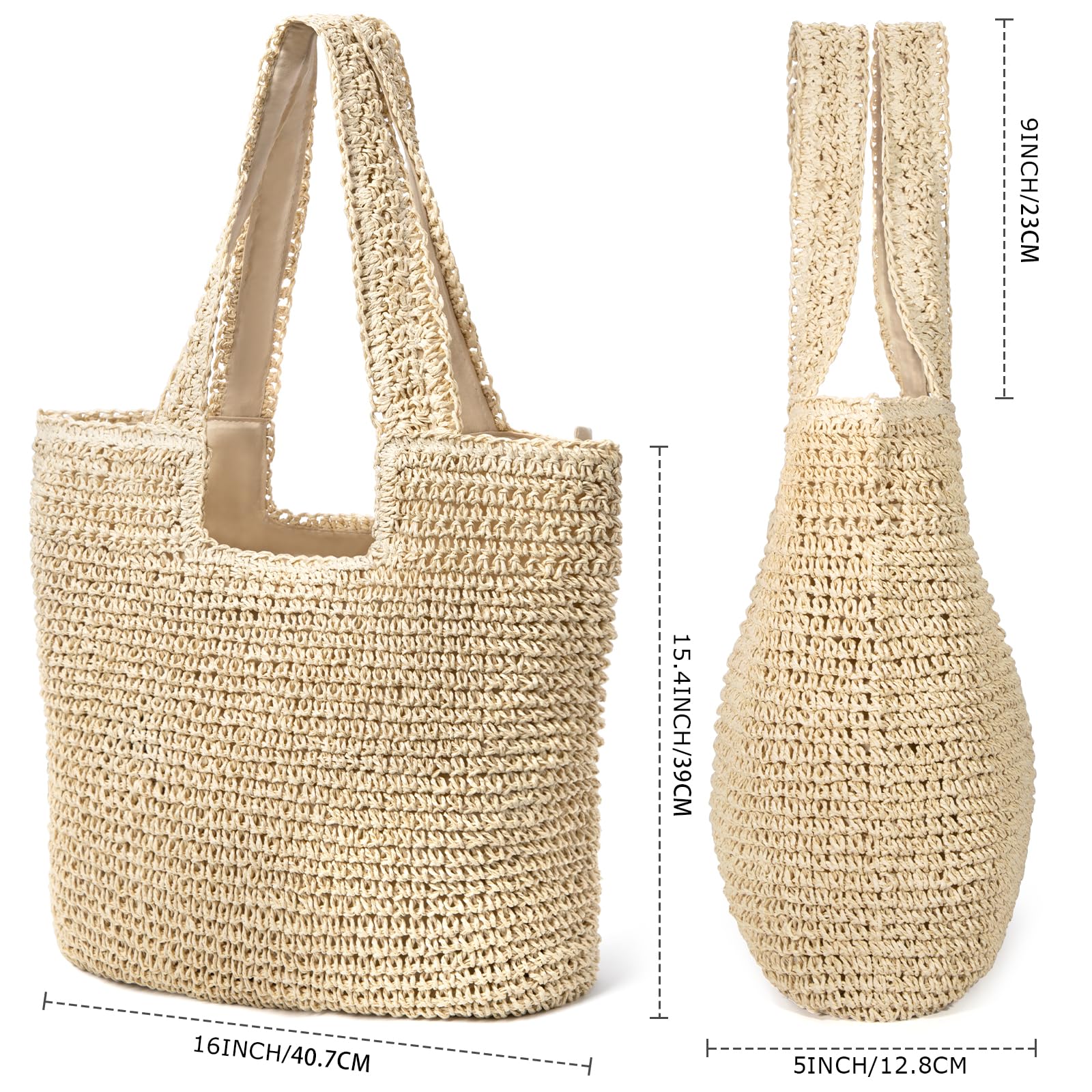 hatisan Straw Beach Bag for Women - Summer Woven Tote Shoulder Handbag - Boho Style Beach Accessory for Pool, Vacation & Outdoor Activities