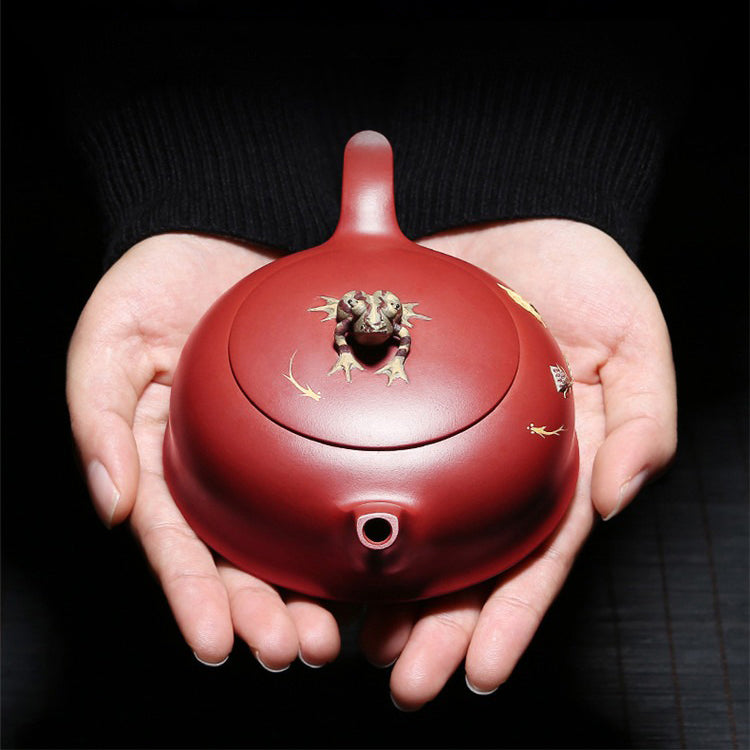 Premium Handmade Yixing Red Clay Lotus Tea Set - Authentic Chinese Teapot & Cups for Gongfu Tea Ceremony, Home Decor, and Gift Giving