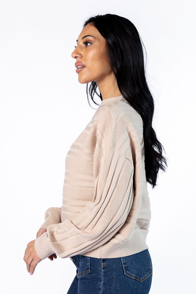 Feels Right Beige Off The Shoulder Ribbed Sweater for Women - Soft Knit Pullover Top for Fall & Winter - Perfect for Date Night, Office Wear and Casual Outings