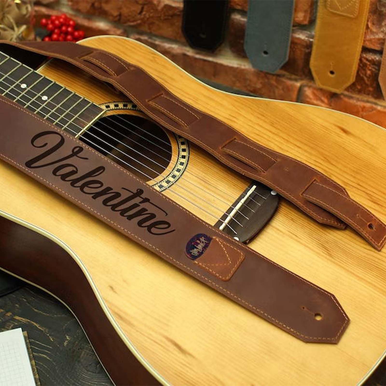 Custom Engraved Leather Guitar Strap - Personalized Name & Design 2.3